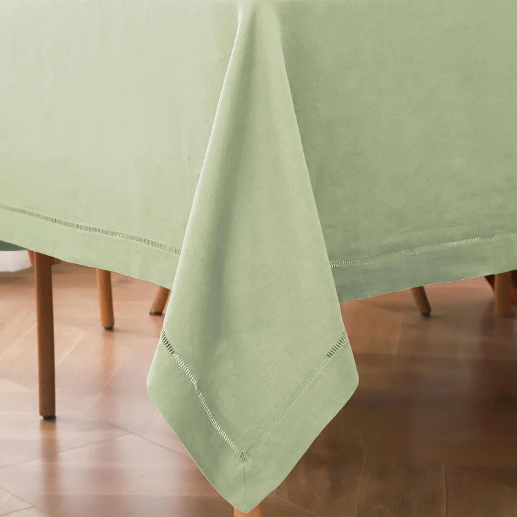 Sage Green Linen Tablecloth with Hemstitch - Linen Time