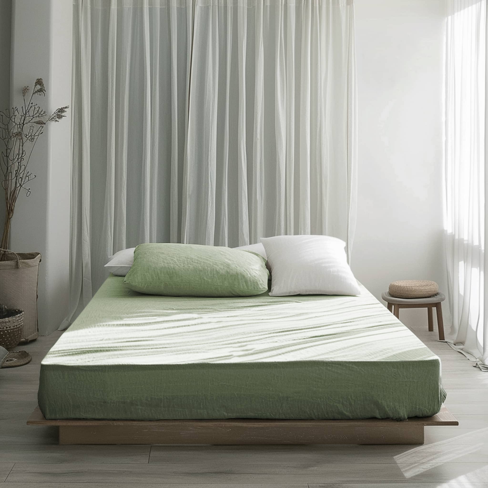 Sage Green Linen Fitted Sheet - Linen Times