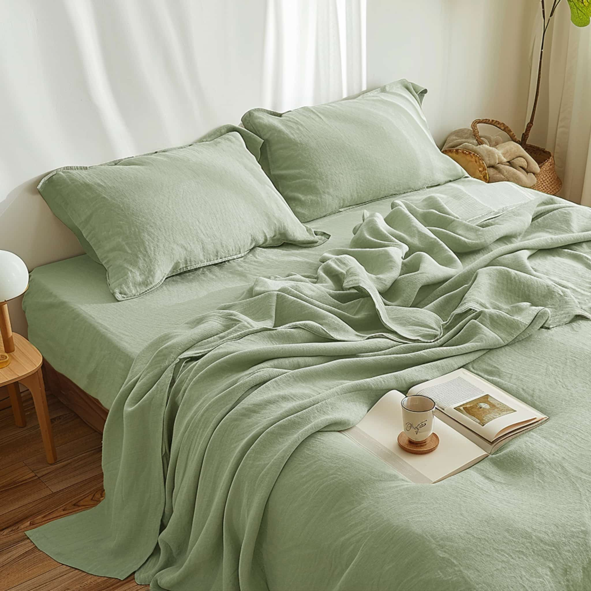 Sage Green Linen Fitted Sheet - Linen Times