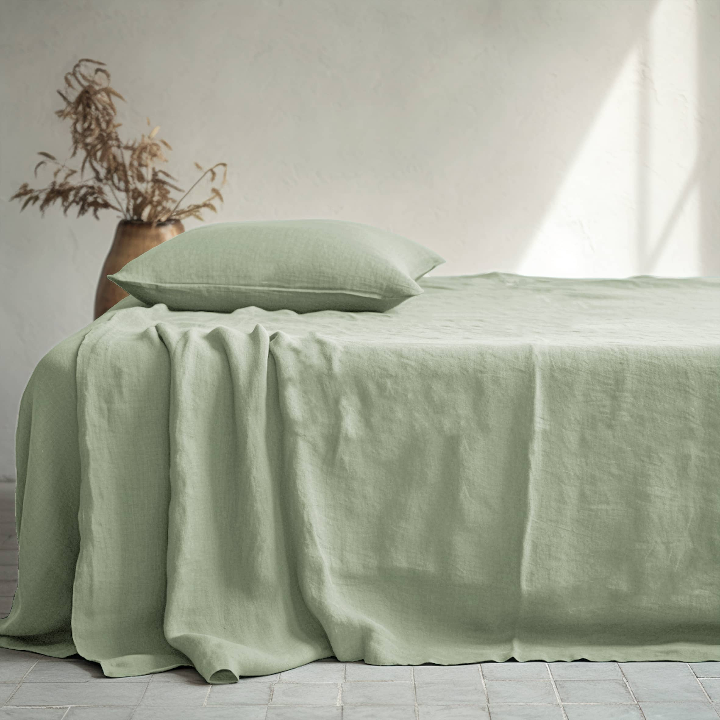 Sage Green Linen Flat Sheet - Linen Times