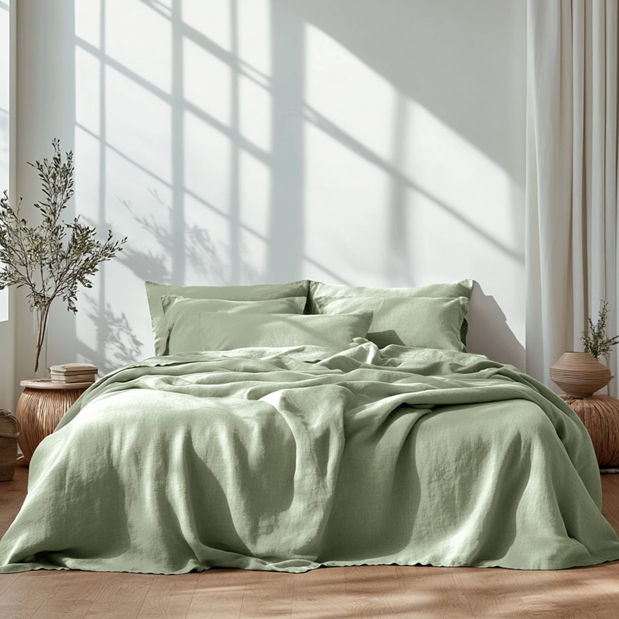 Sage Green Linen Flat Sheet - Linen Times