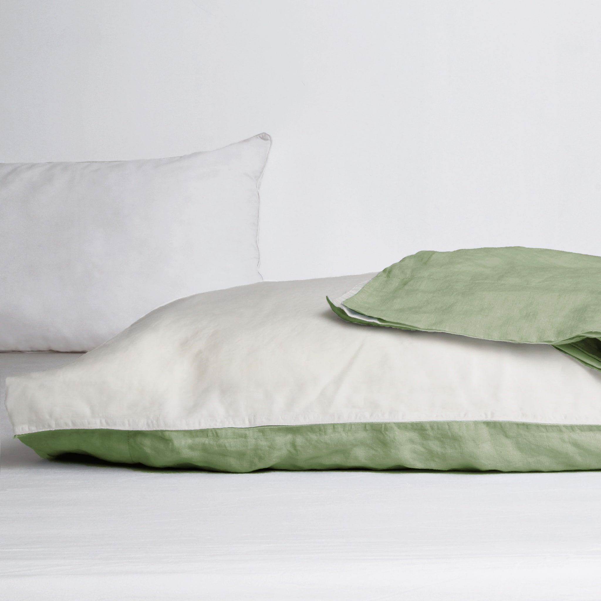 Sage Green Linen-Lyocell Reversible Pillowcase Set (Set Of 2) - Linen Time