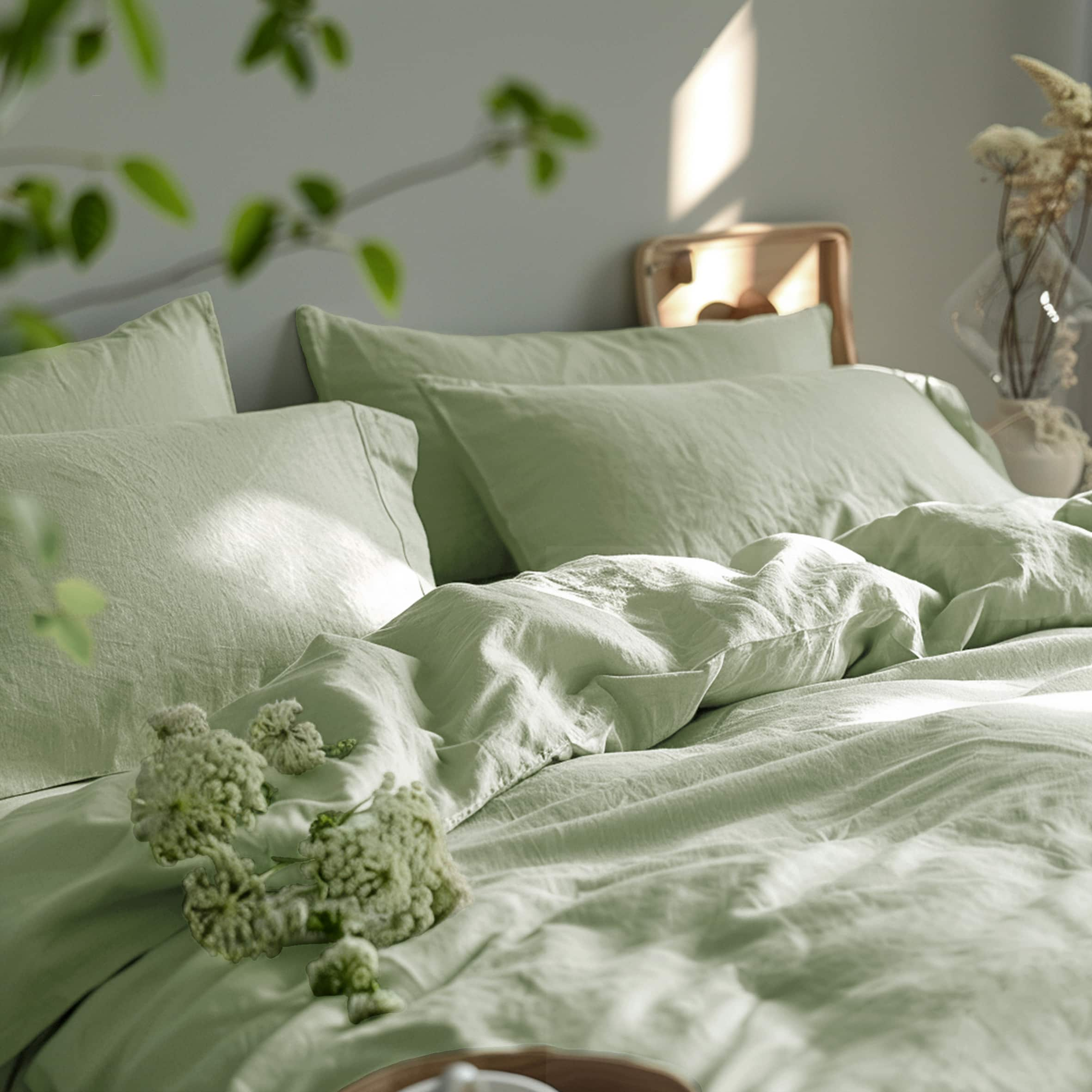 Sage Green Linen Pillowcase Set - Linen Times