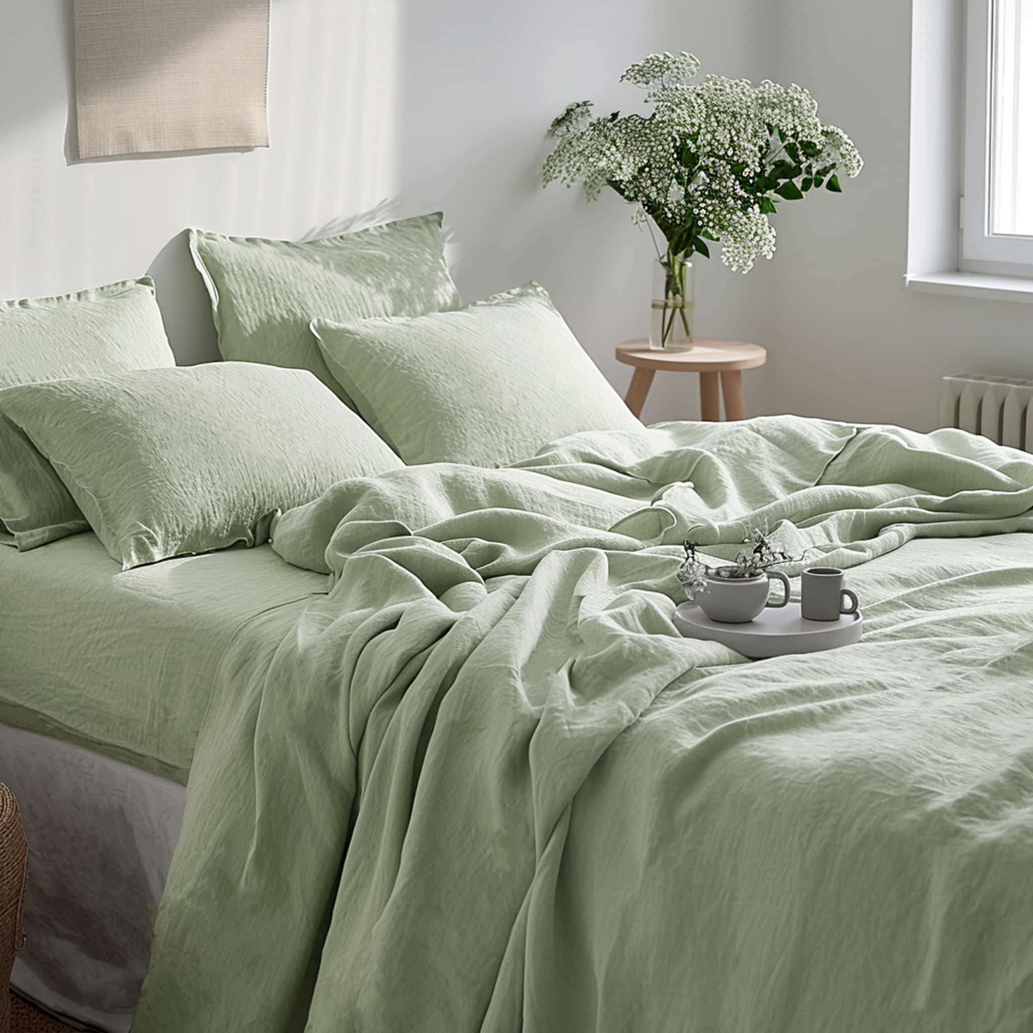 Sage Green Linen Sheet Set - Linen Times