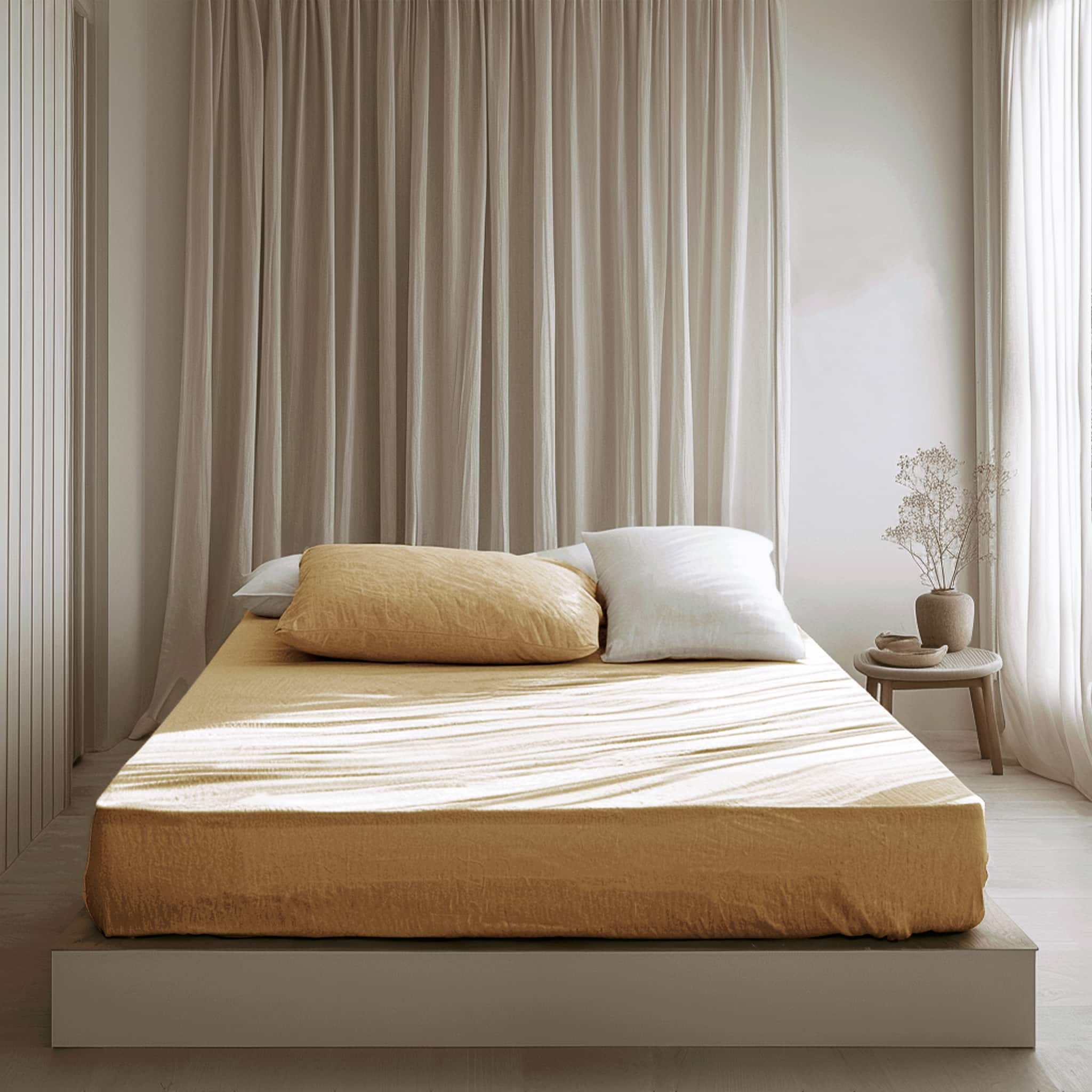 Sandy Beige Linen Fitted Sheet - Linen Times