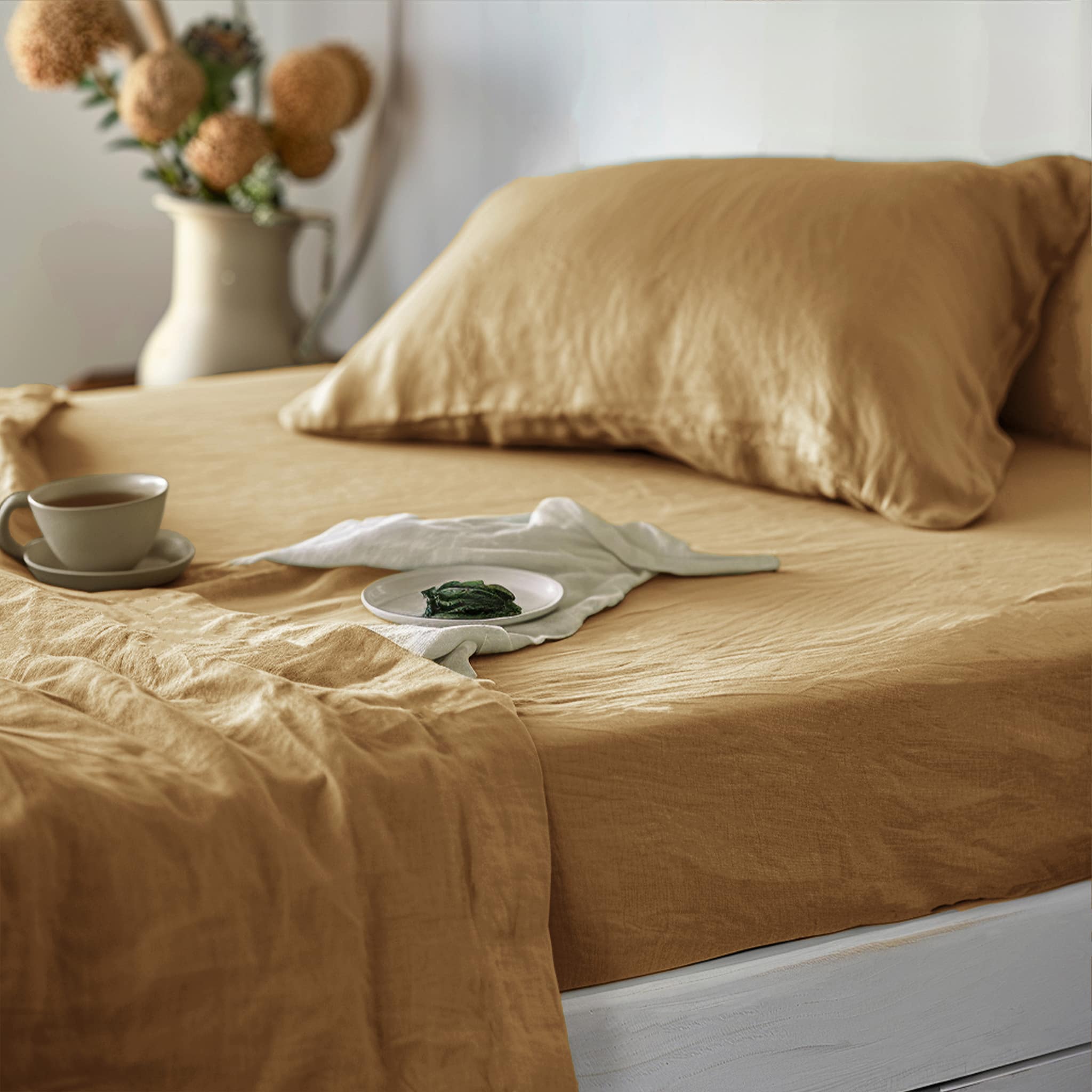 Sandy Beige Linen Fitted Sheet - Linen Times