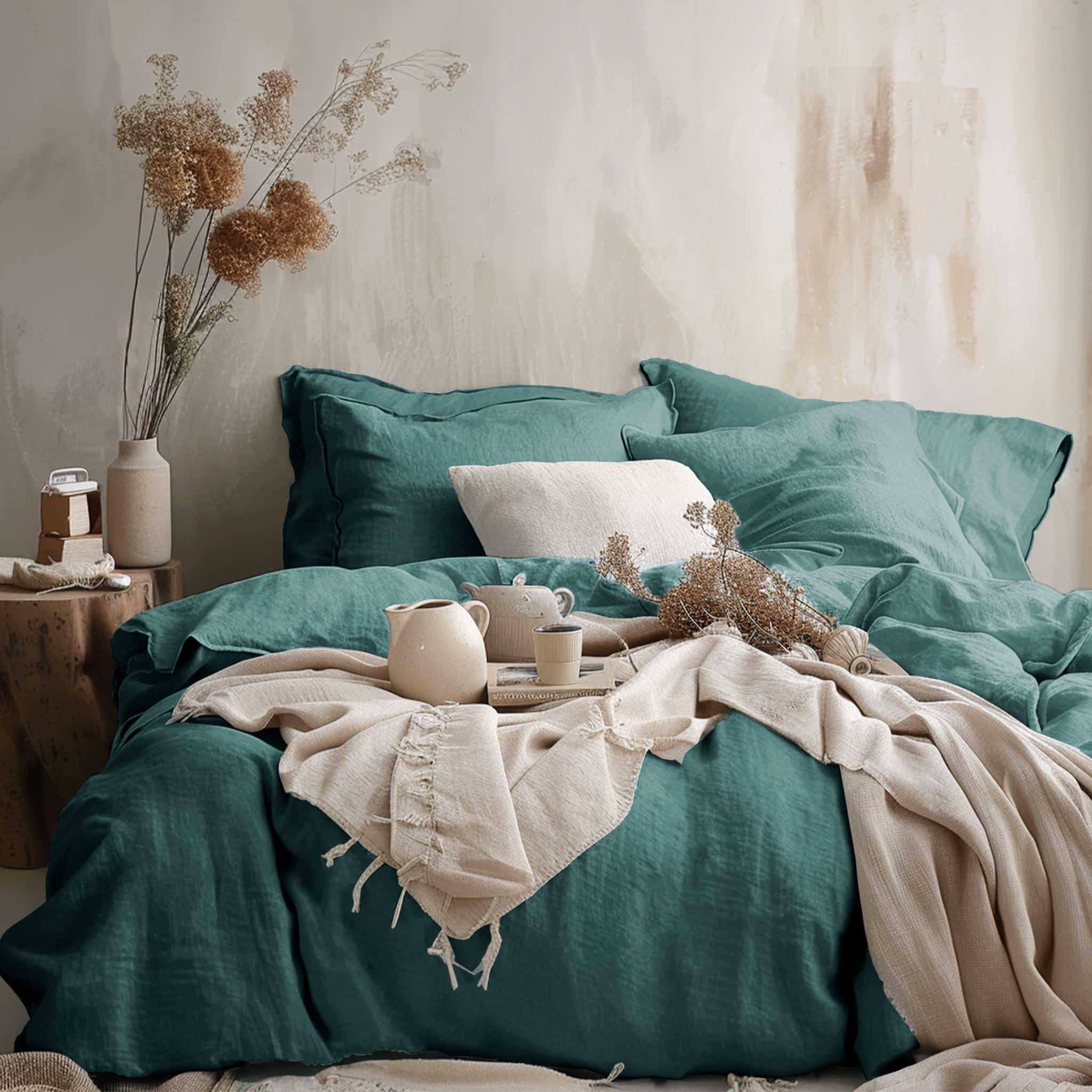 Serenity Teal Linen Duvet Cover Set - Linen Times