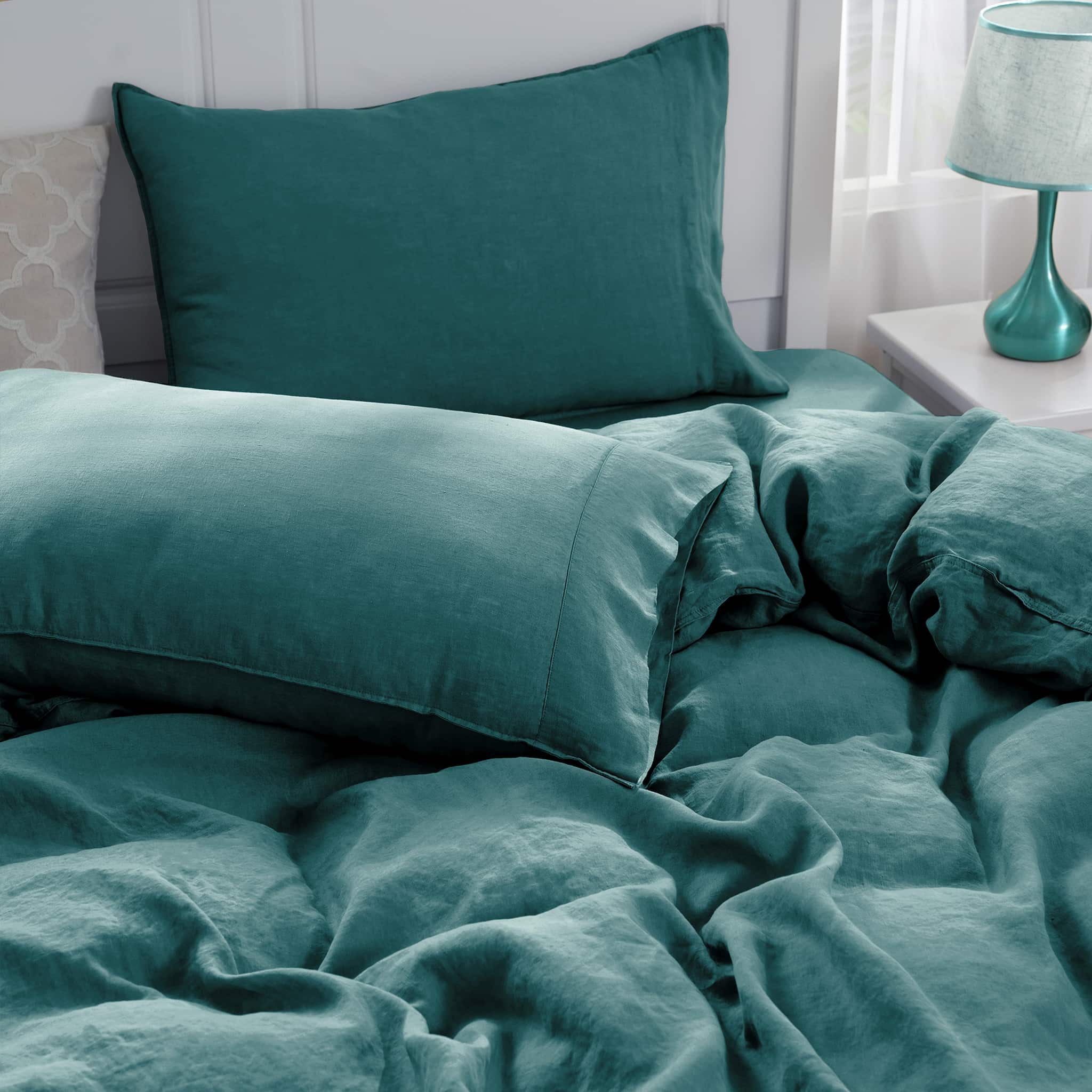 Serenity Teal Linen Duvet Cover Set - Linen Times