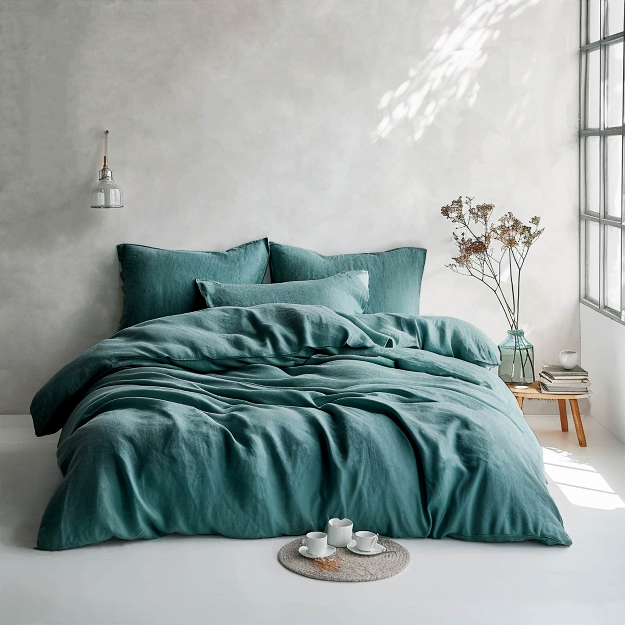 Serenity Teal Linen Duvet Cover Set - Linen Times