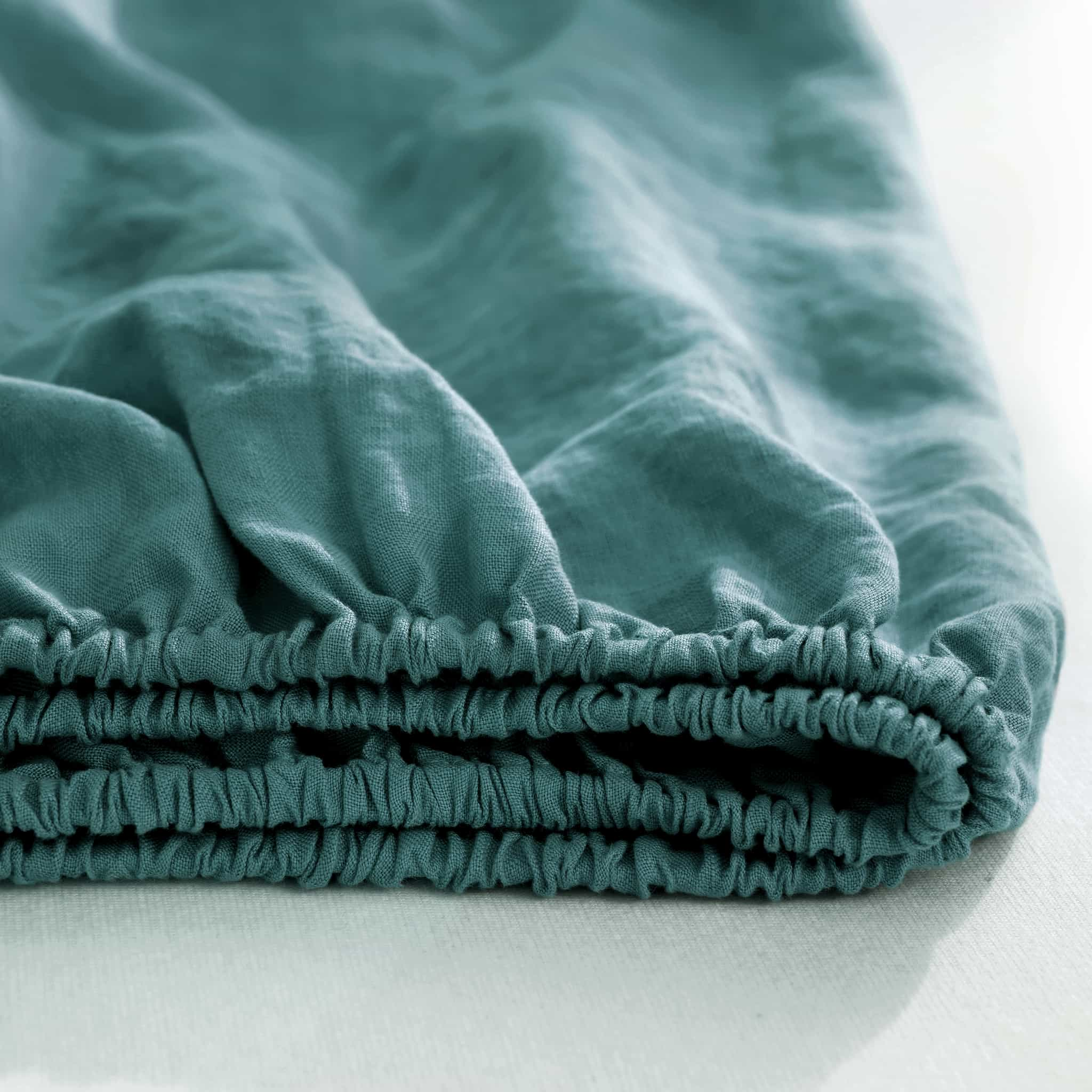 Serenity Teal Linen Fitted Sheet - Linen Times