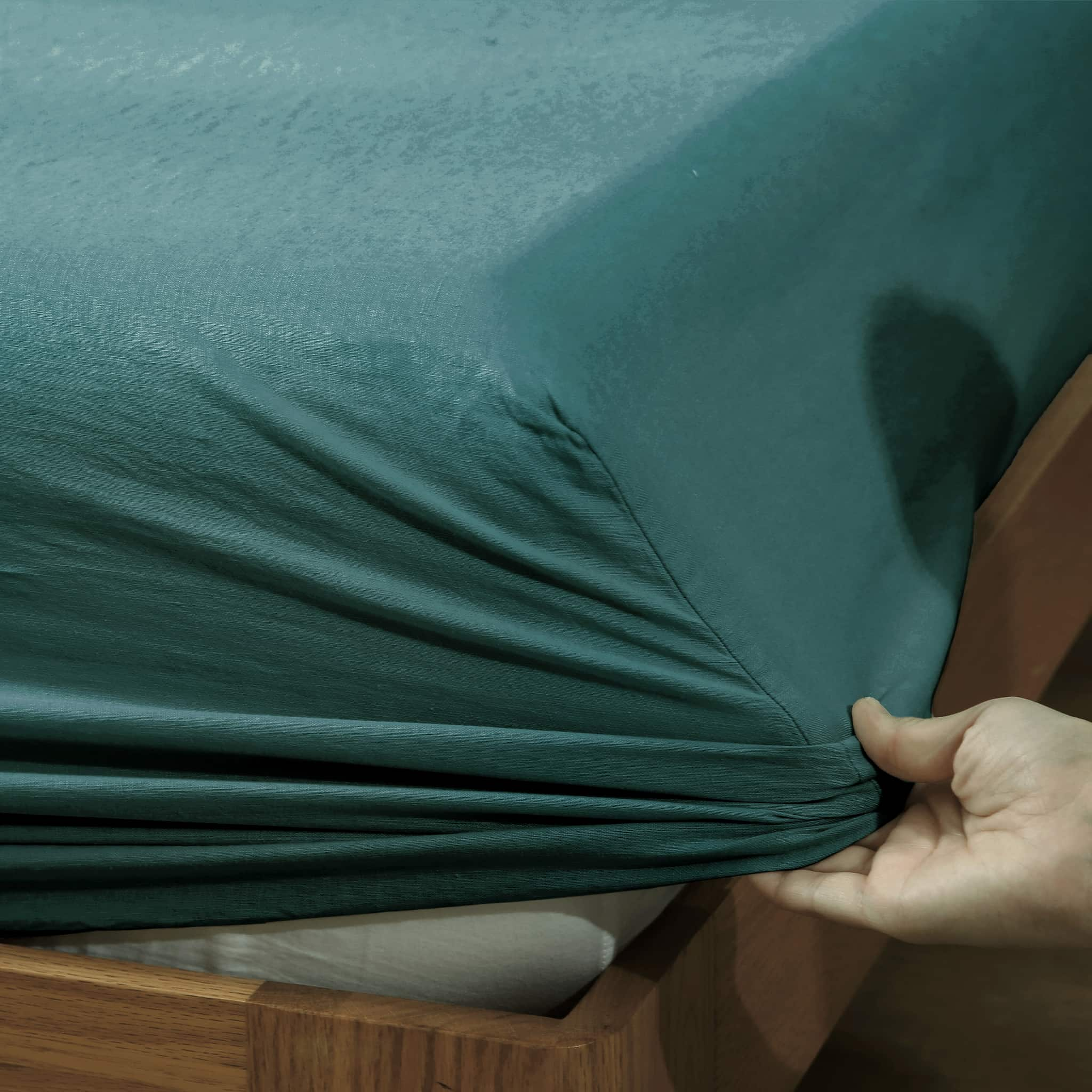 Serenity Teal Linen Fitted Sheet - Linen Times