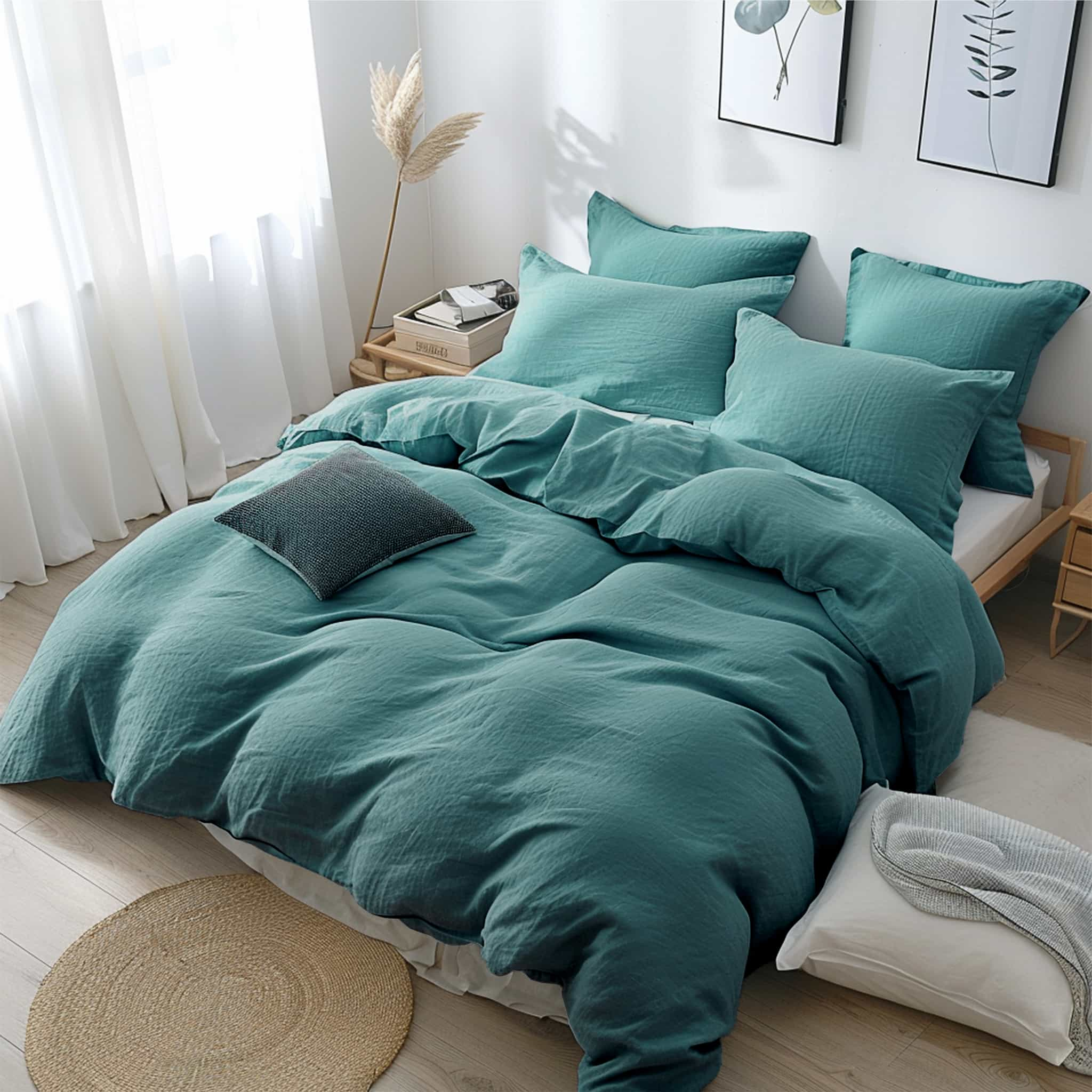 Serenity Teal Linen Pillowcase Set - Linen Times