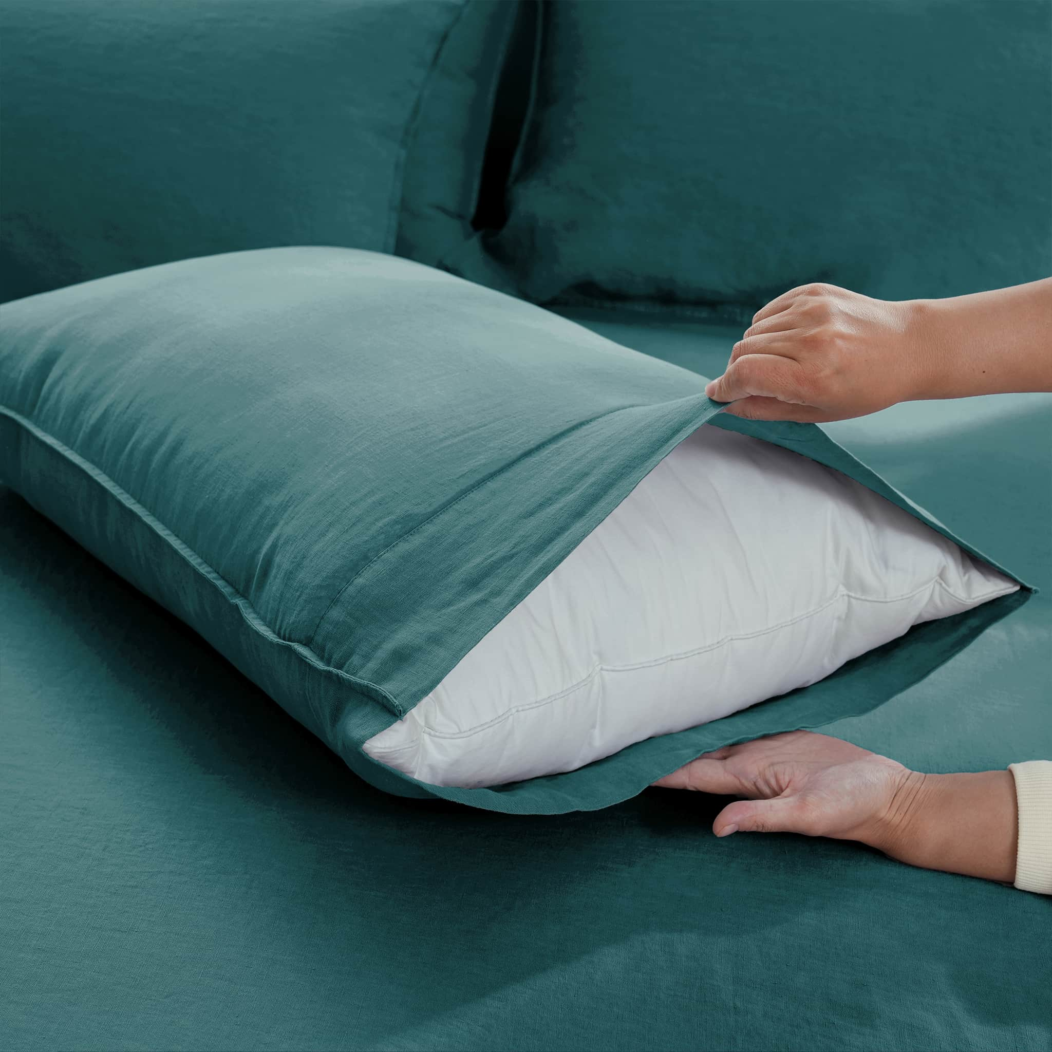 Serenity Teal Linen Pillowcase Set - Linen Times