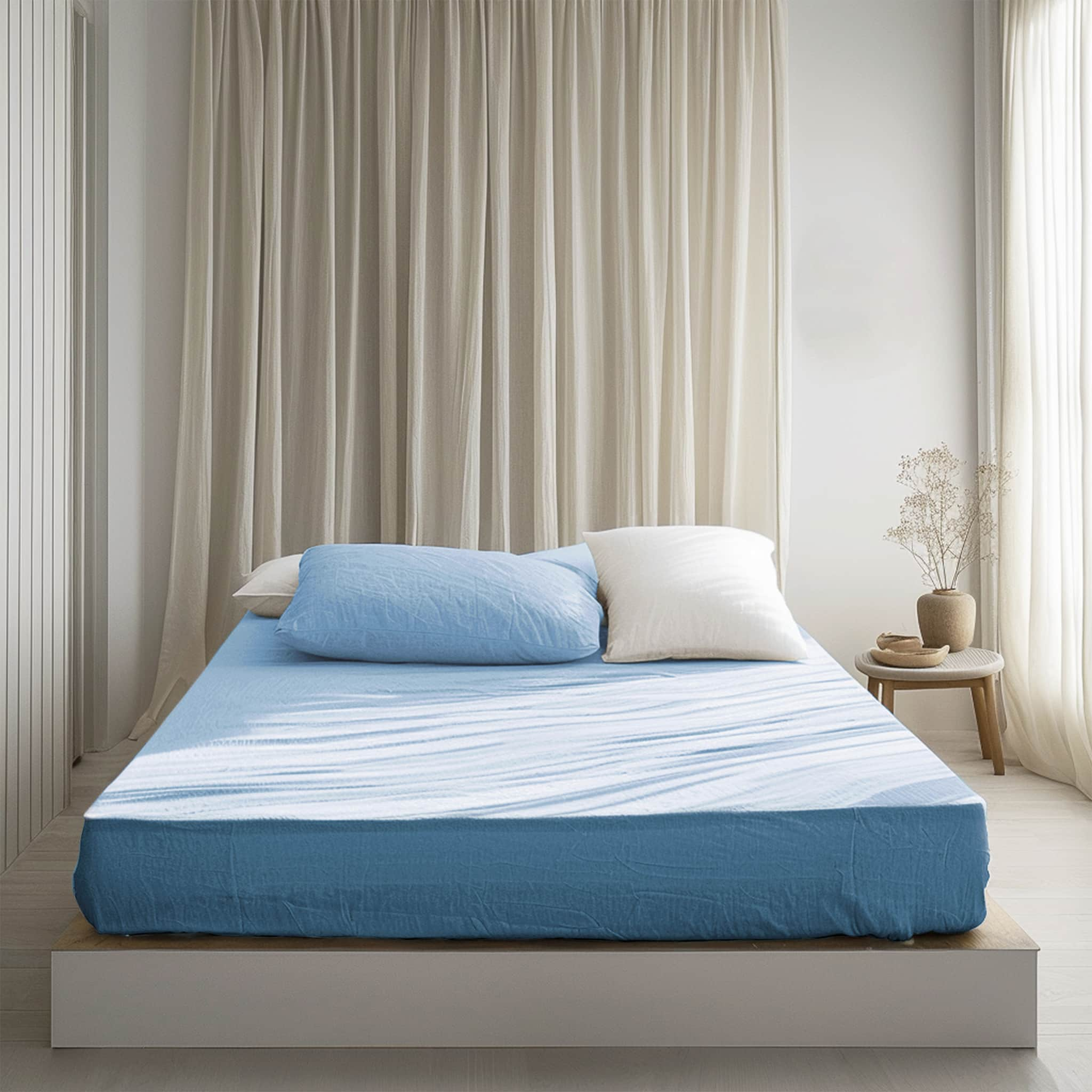 Sky Blue Linen Fitted Sheet - Linen Times