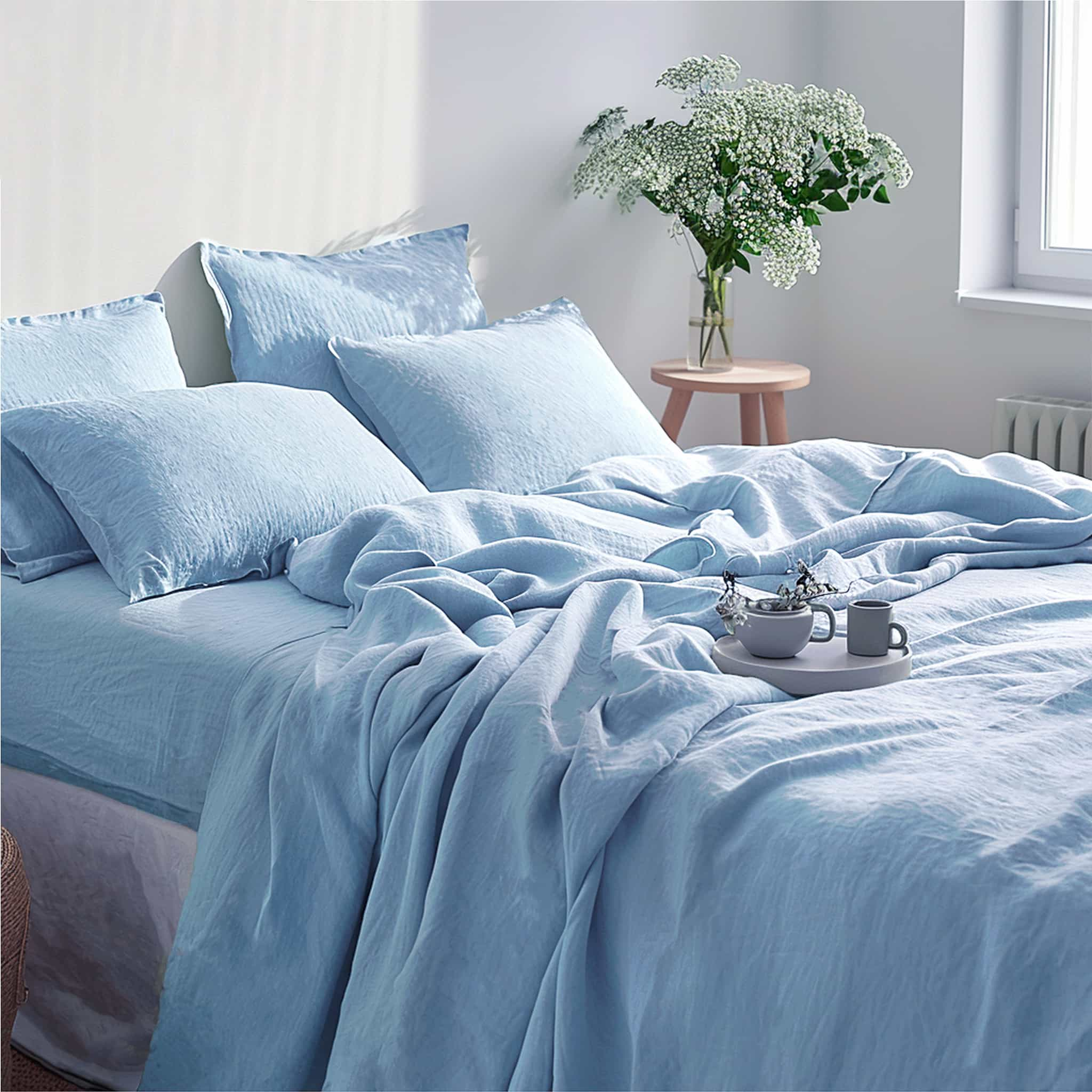 Sky Blue Linen Fitted Sheet - Linen Times