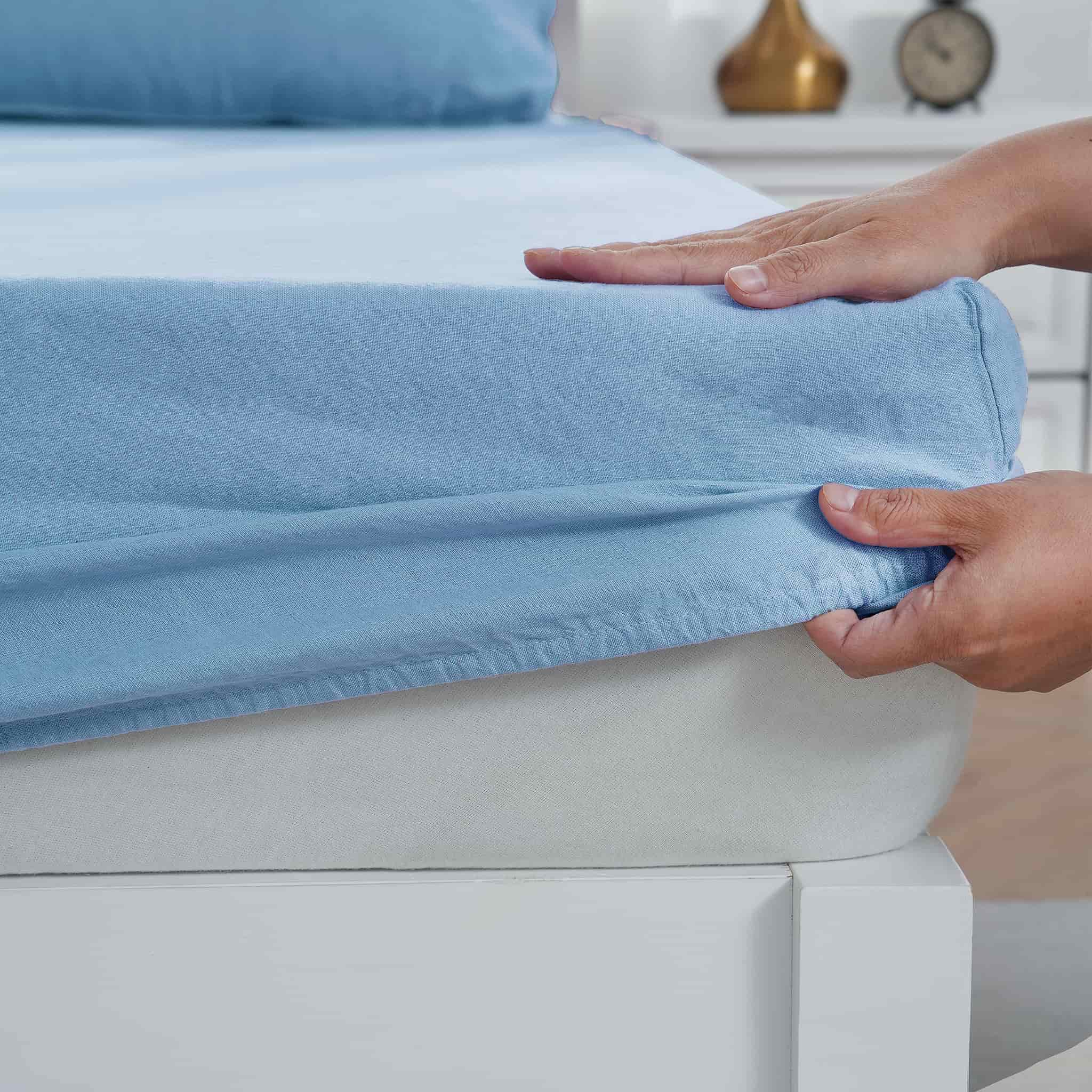 Sky Blue Linen Fitted Sheet - Linen Times