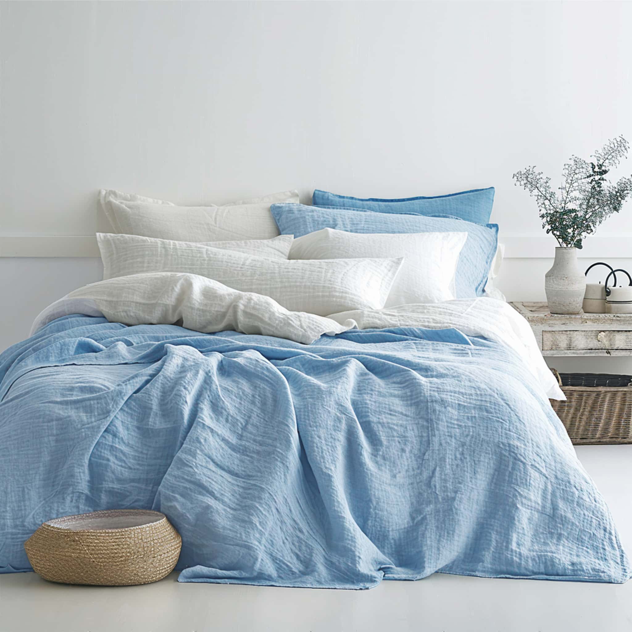 Sky Blue Linen Flat Sheet - Linen Times