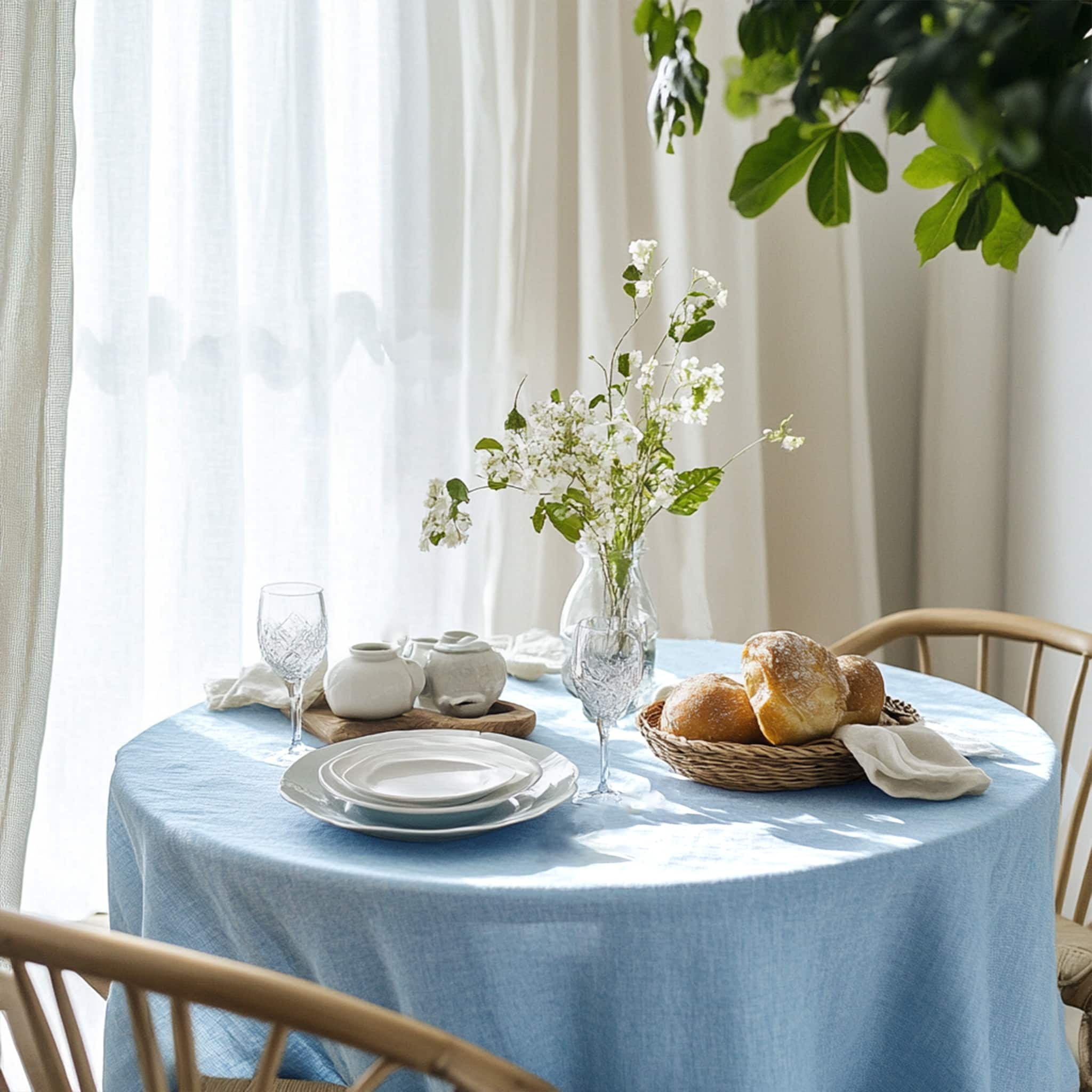 Sky Blue Linen Tablecloth - Linen Times