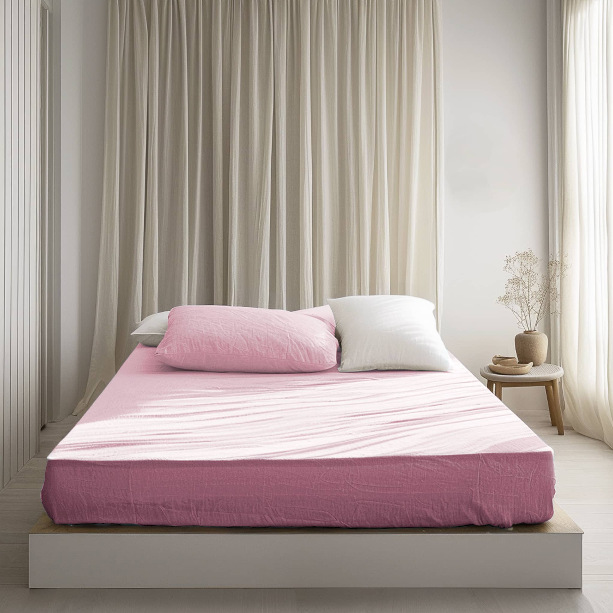 Soft Pink Linen Fitted Sheet - Linen Time