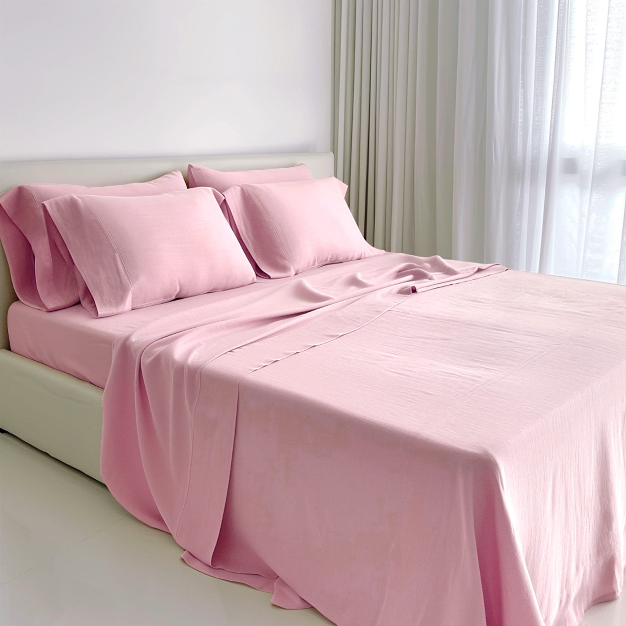 Soft Pink Linen Flat Sheet - Linen Times