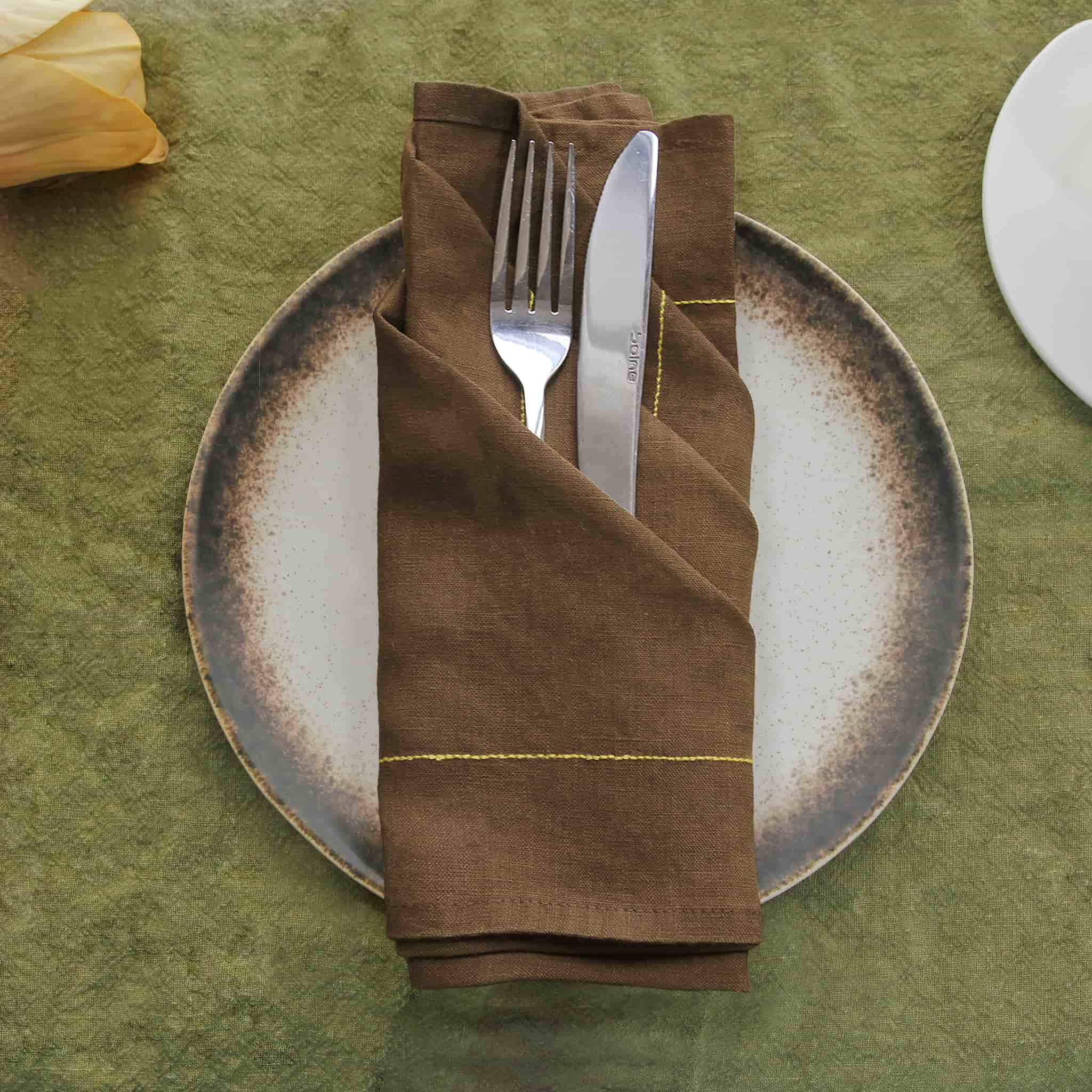 Solid Line Linen Napkin Brown - Linen Time #color_Brown