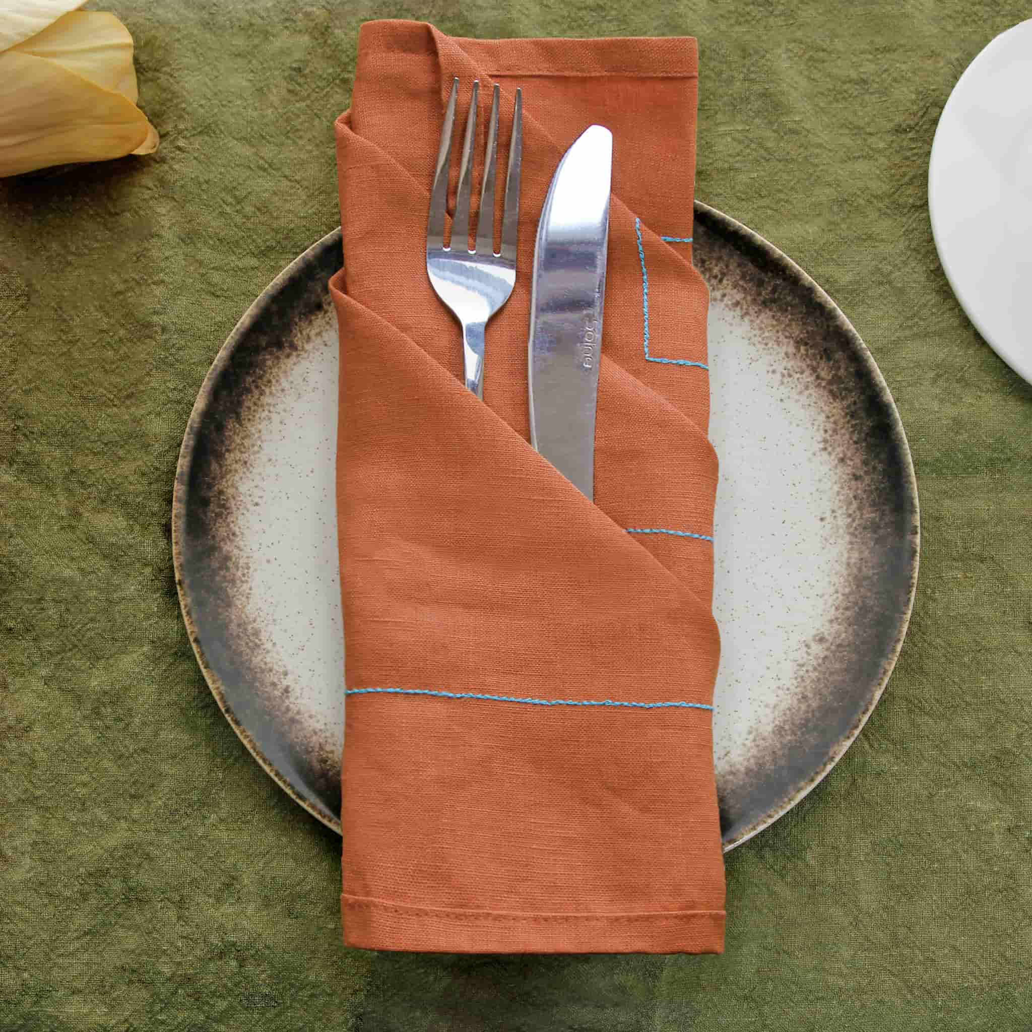 Solid Line Linen Napkin Caramel - Linen Time#color_Caramel