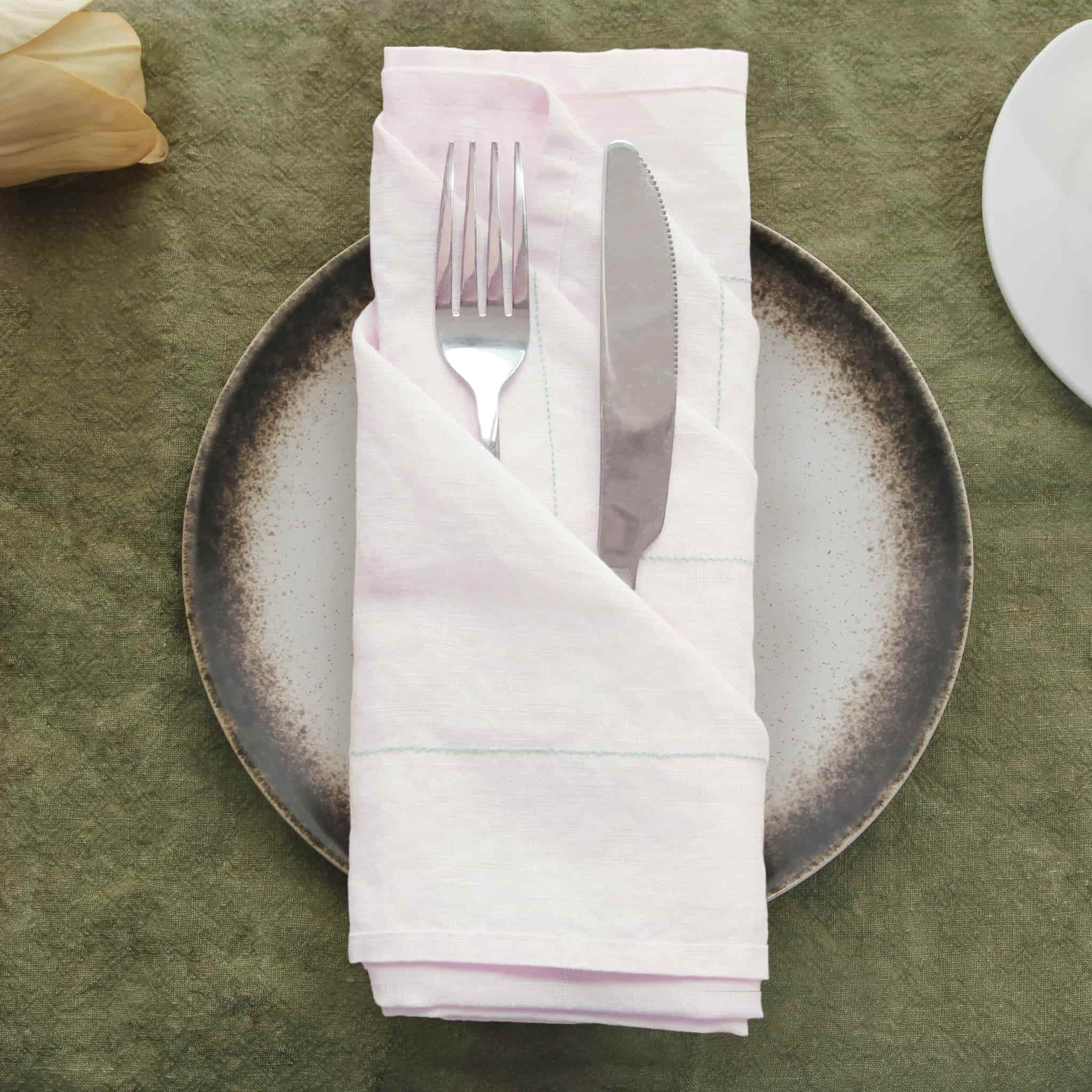 Solid Line Linen Napkin Pinkish White - Linen Time#color_Pinkish White