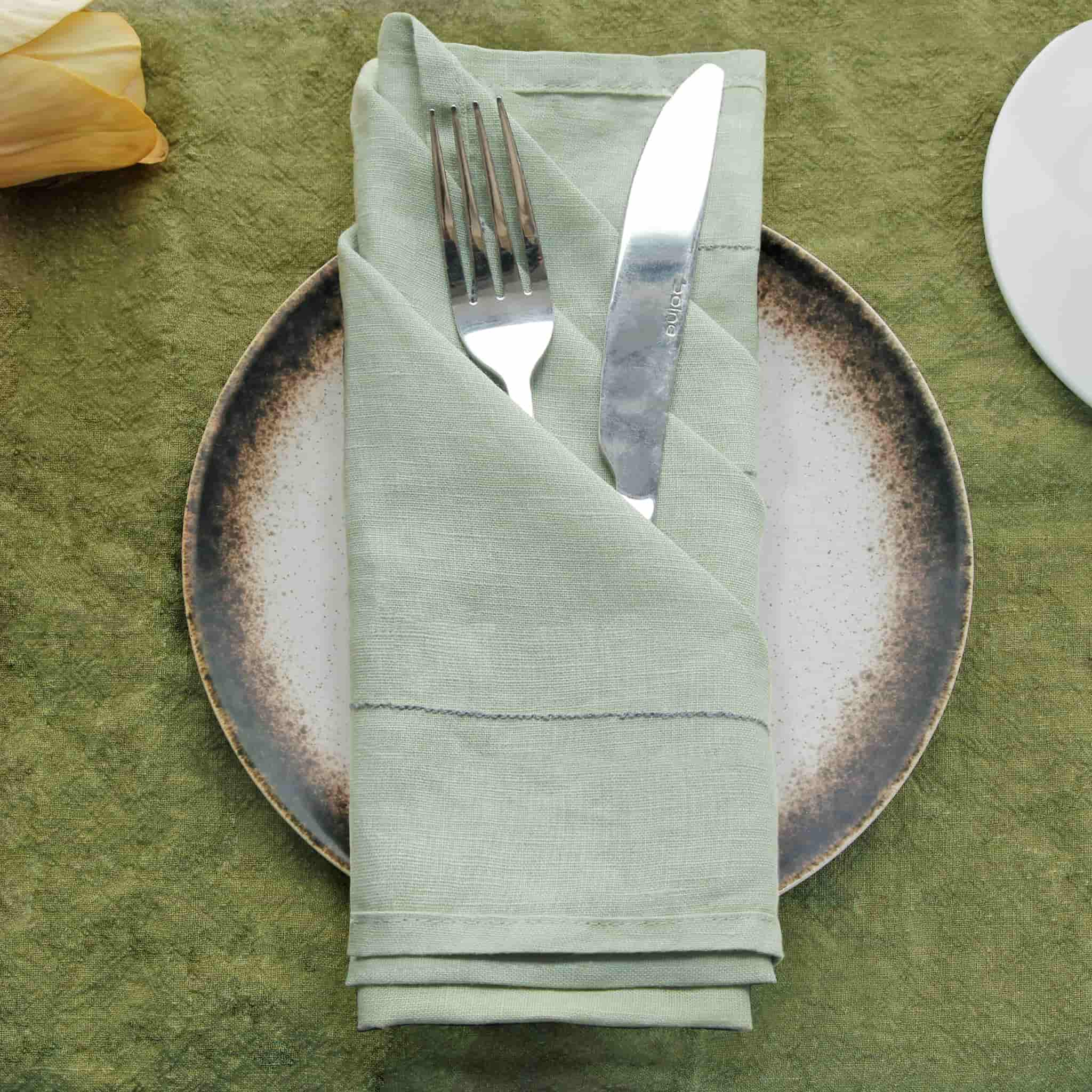 Solid Line Linen Napkin Sage Green - Linen Time#color_Sage Green