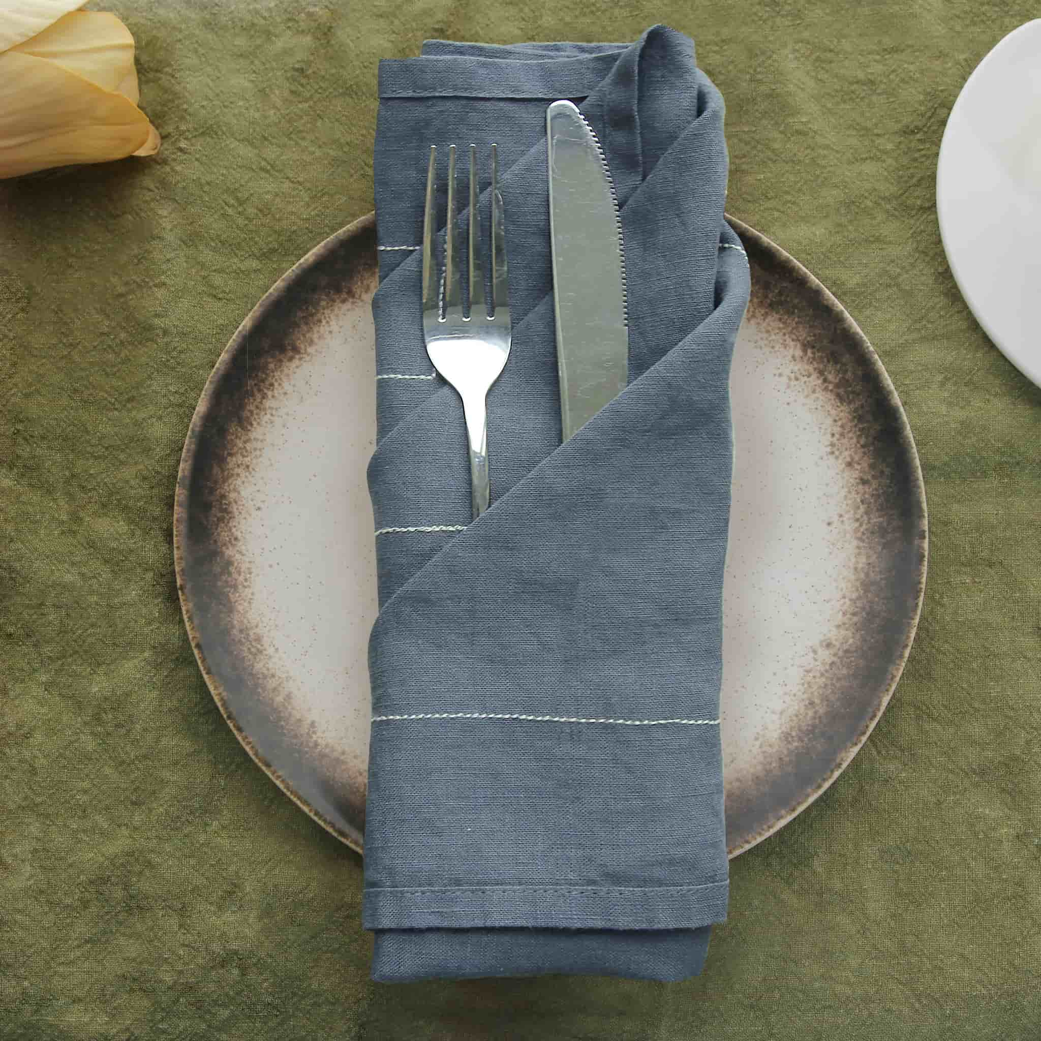 Solid Line Linen Napkin Silver Grey - Linen Time #color_Silver Grey