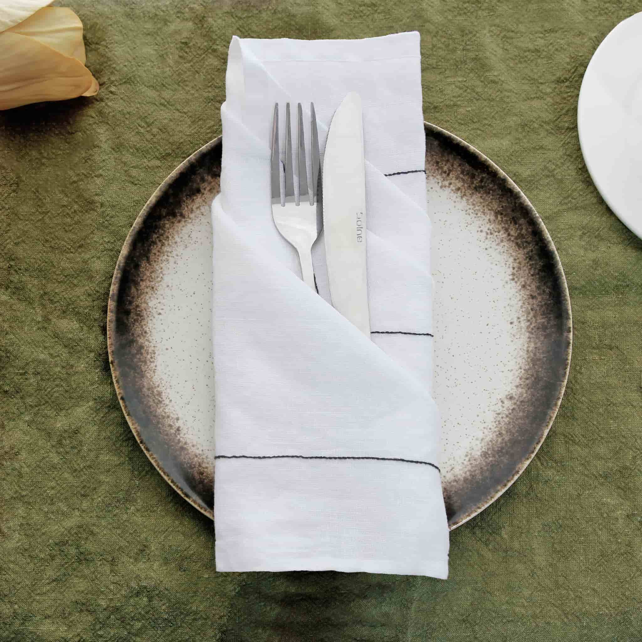 Solid Line Linen Napkin White - Linen Time#color_White