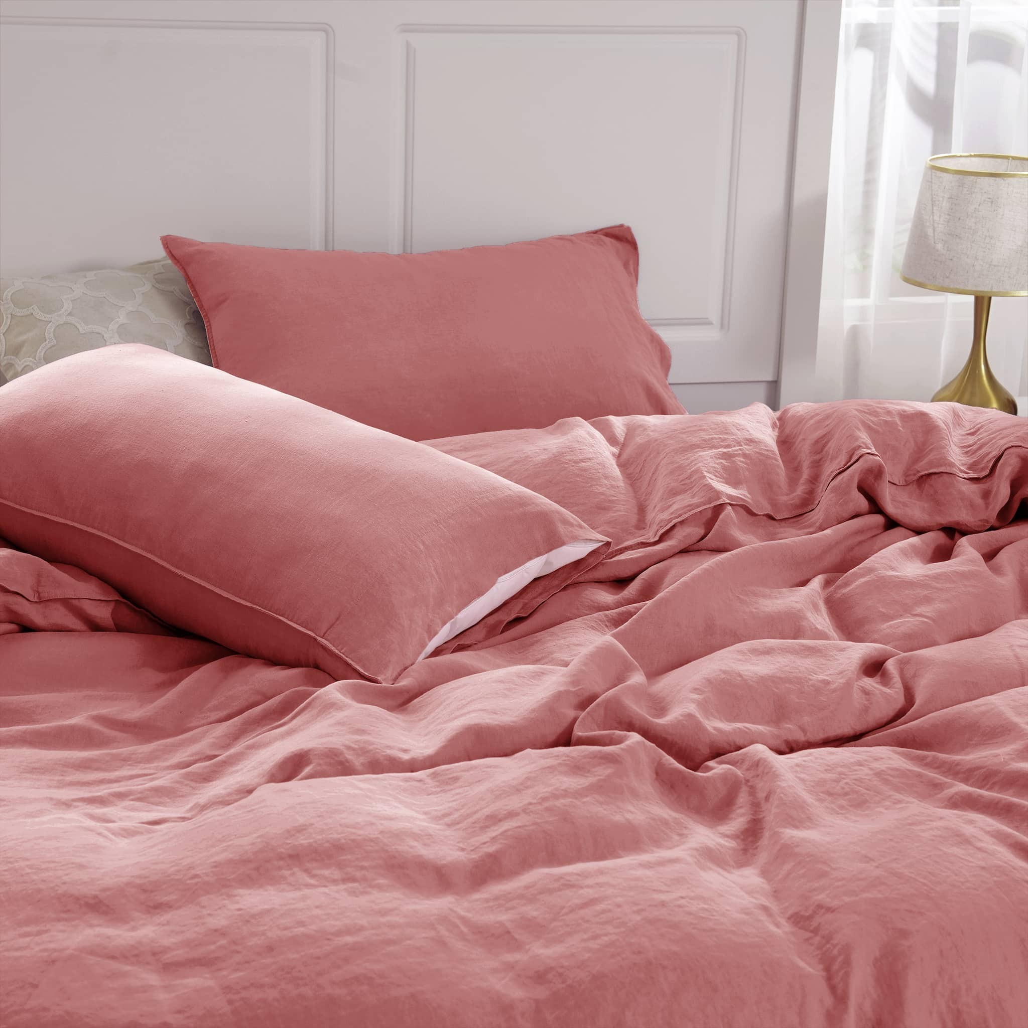 Warm Coral Linen Duvet Cover - Linen Times