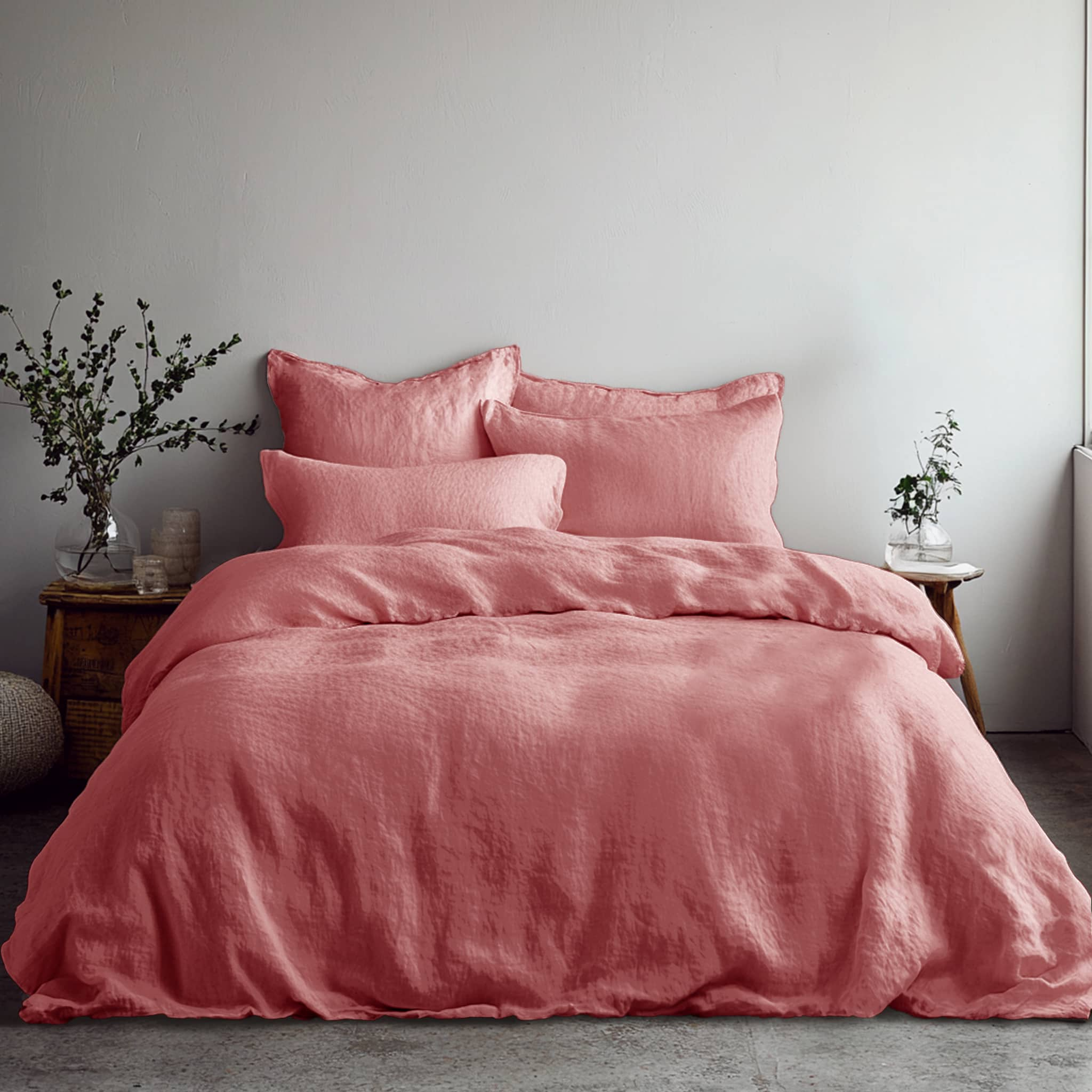 Warm Coral Linen Duvet Cover - Linen Times