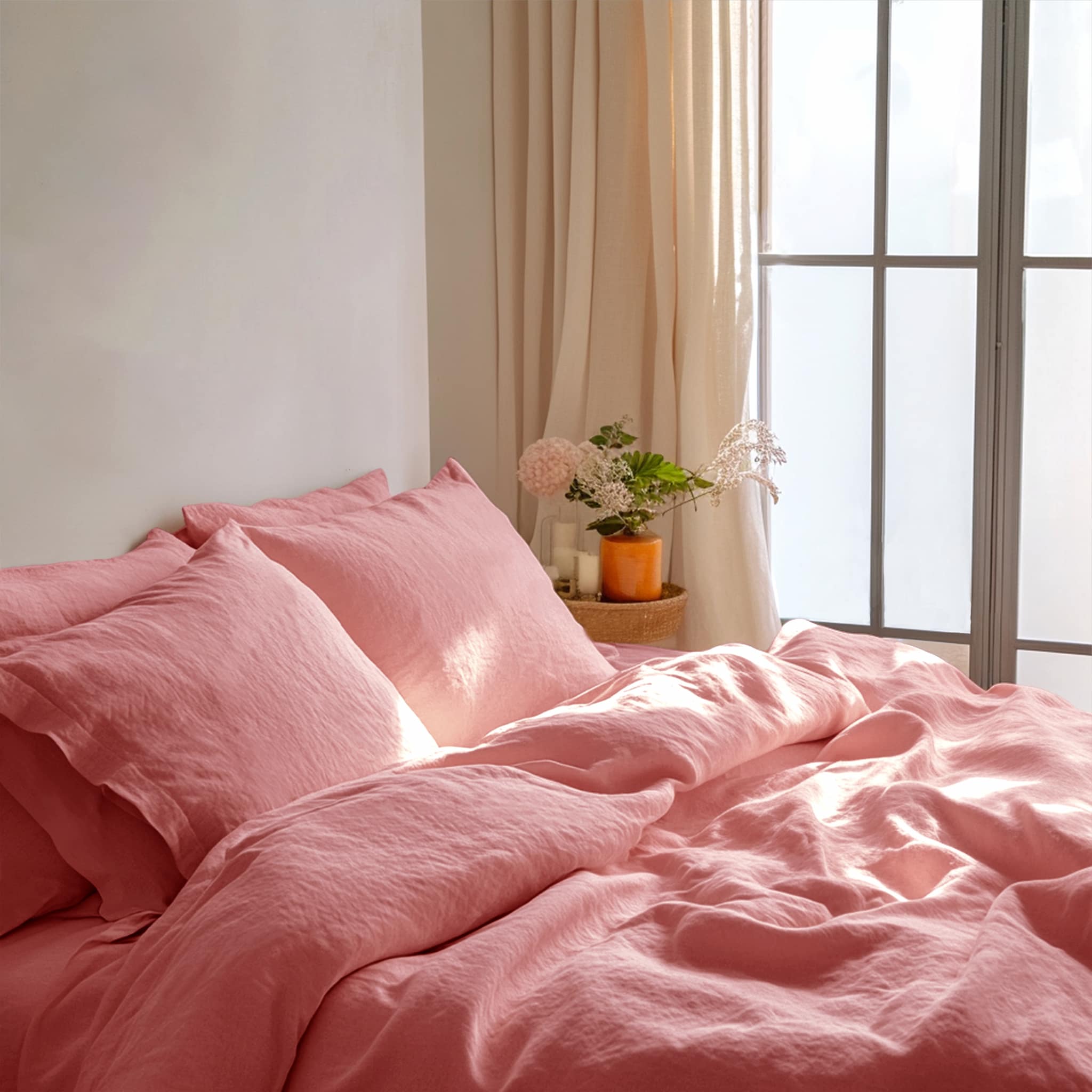 Warm Coral Linen Duvet Cover - Linen Times