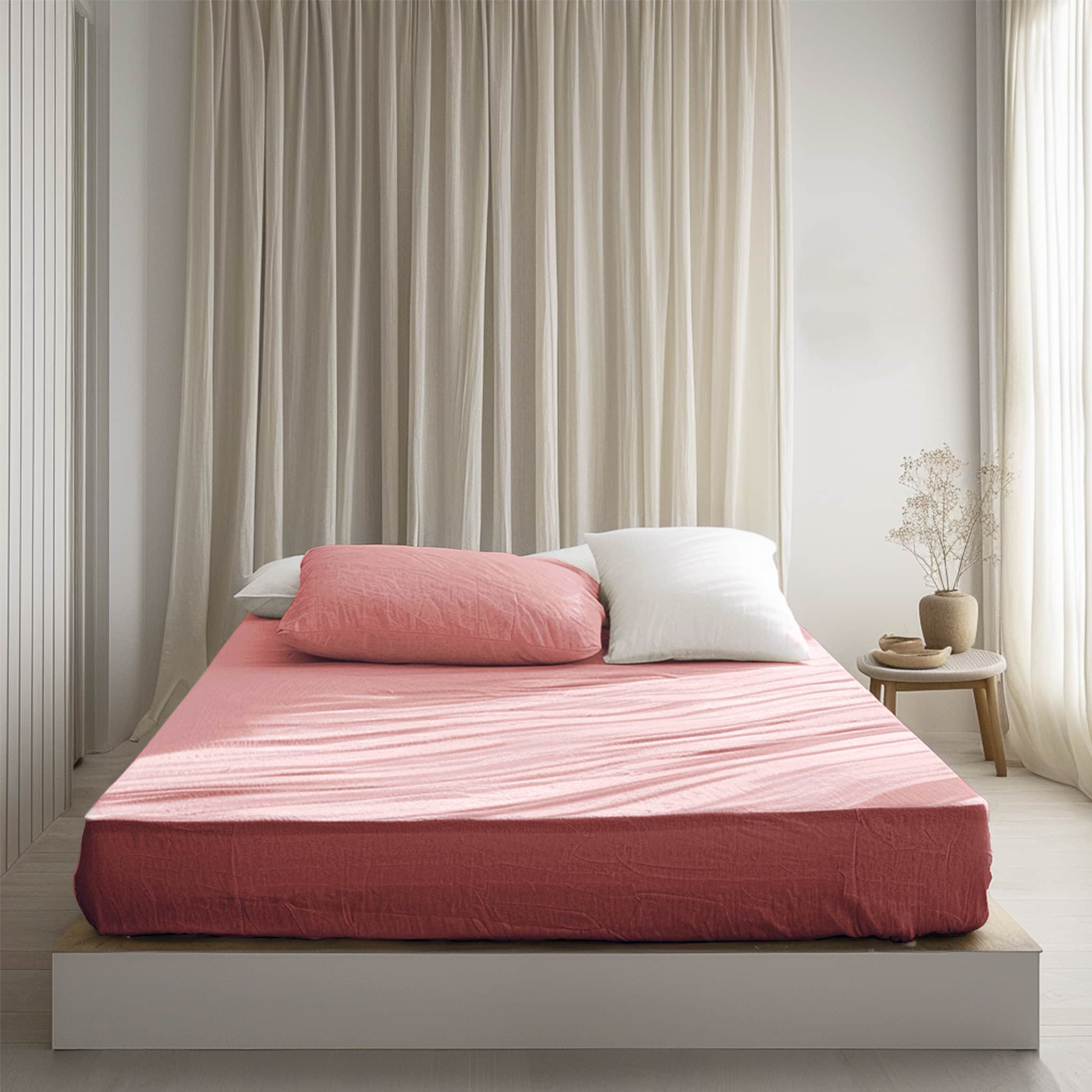 Warm Coral Linen Fitted Sheet - Linen Times