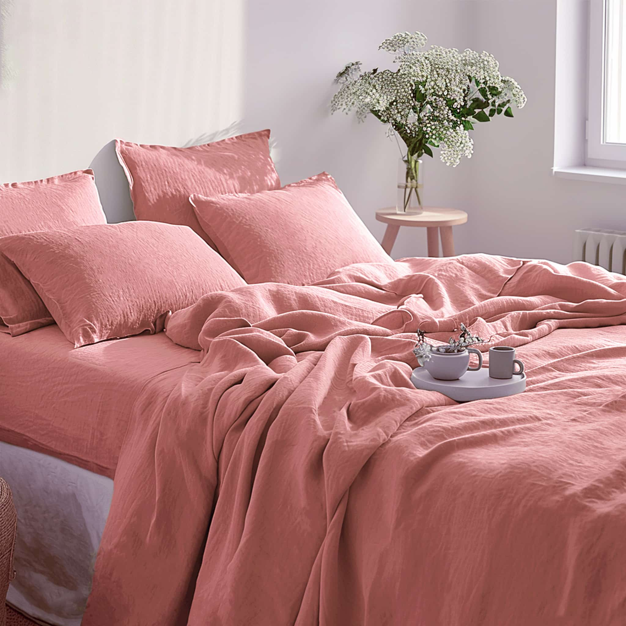 Warm Coral Linen Fitted Sheet - Linen Times