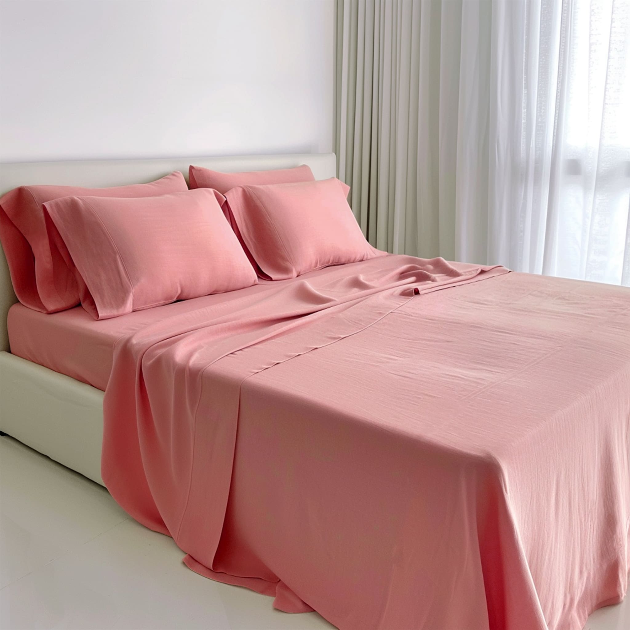 Warm Coral Linen Fitted Sheet - Linen Times