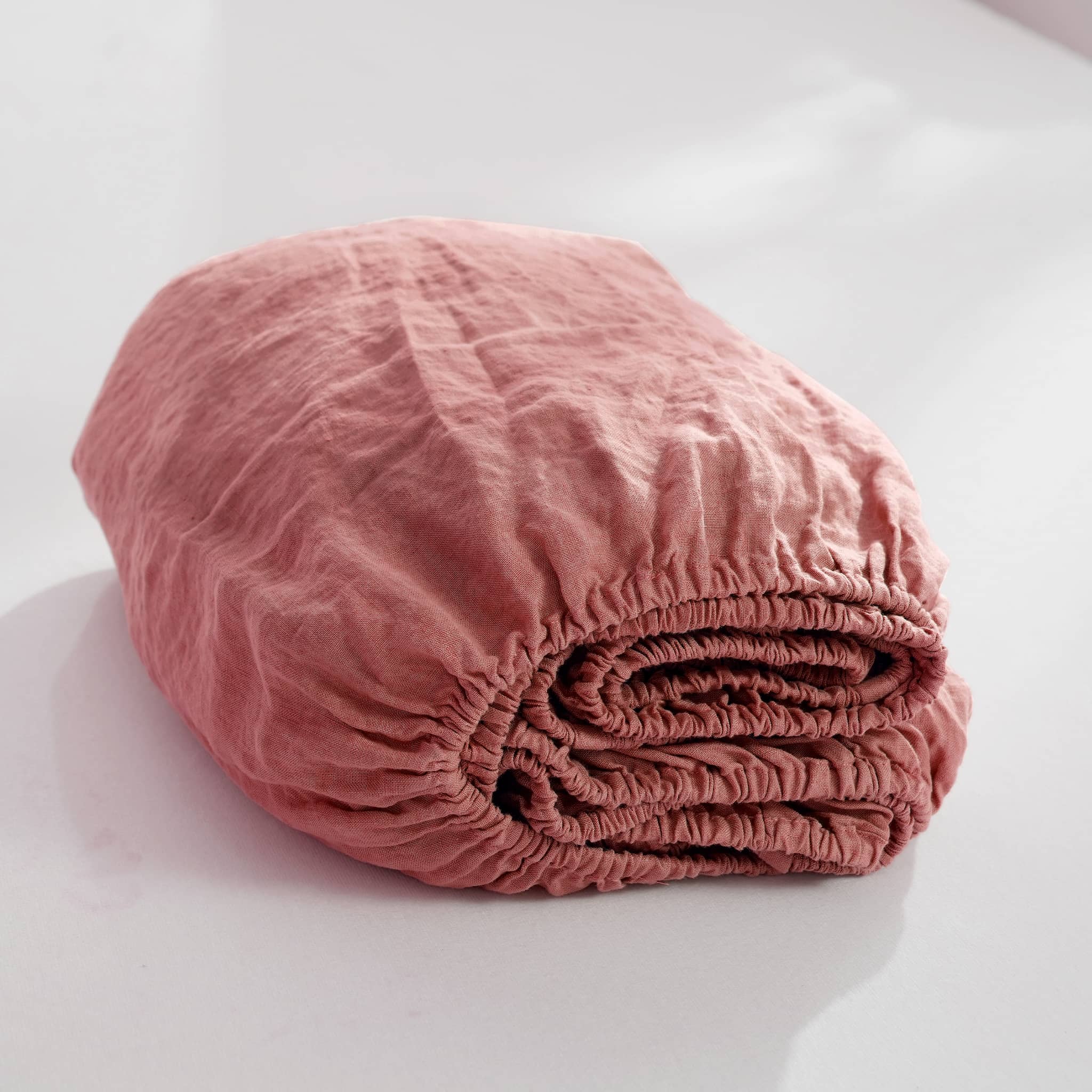 Warm Coral Linen Fitted Sheet - Linen Times