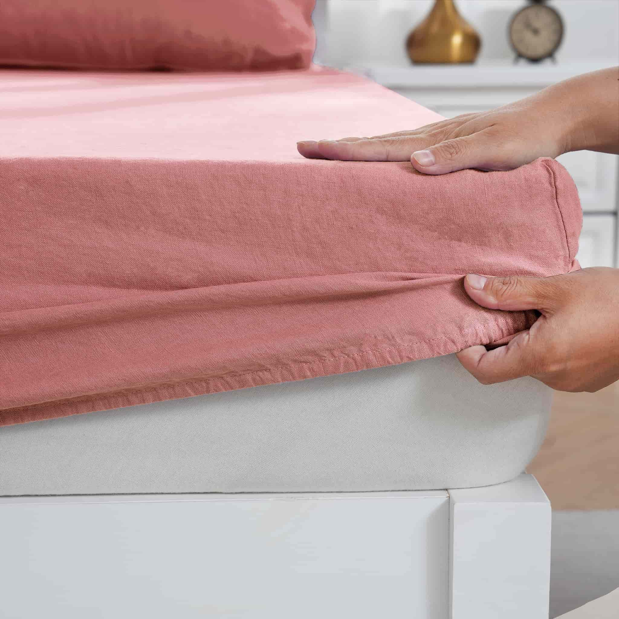 Warm Coral Linen Fitted Sheet - Linen Times