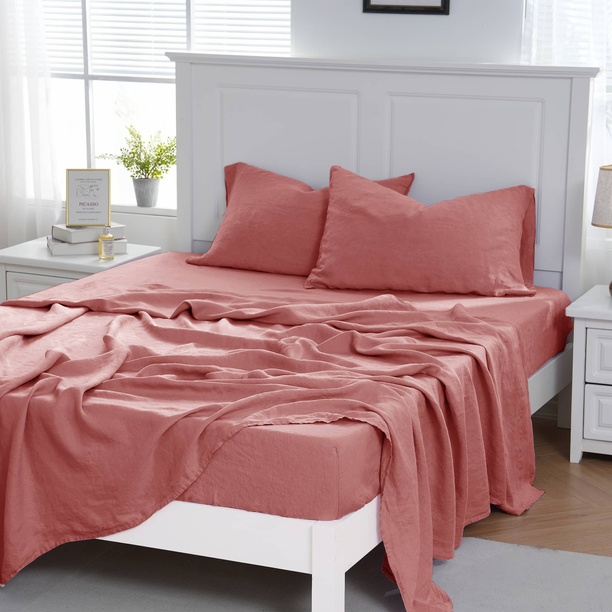 Warm Coral Linen Fitted Sheet - Linen Times