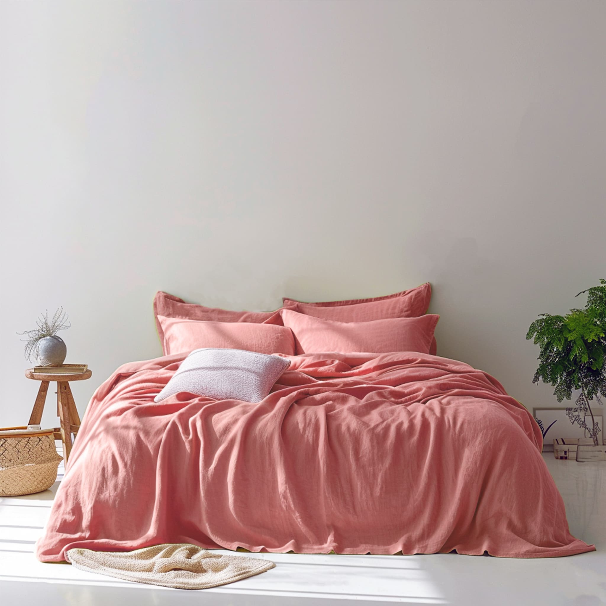 Warm Coral Linen Flat Sheet - Linen Times